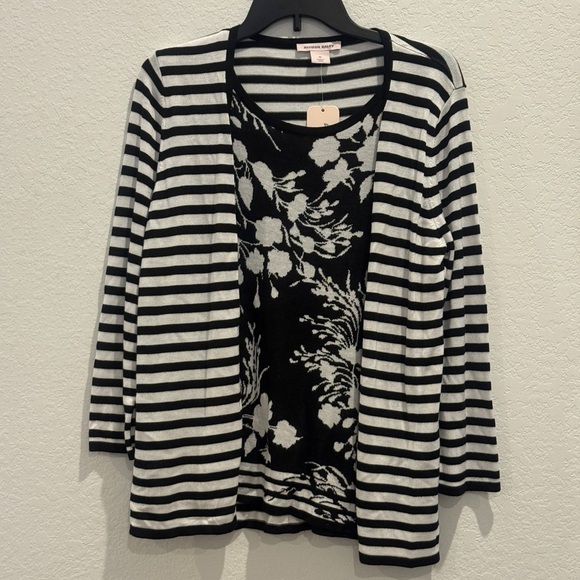 Allison Daley Black and White Striped Cardigan Sweater - Picture 1 of 4